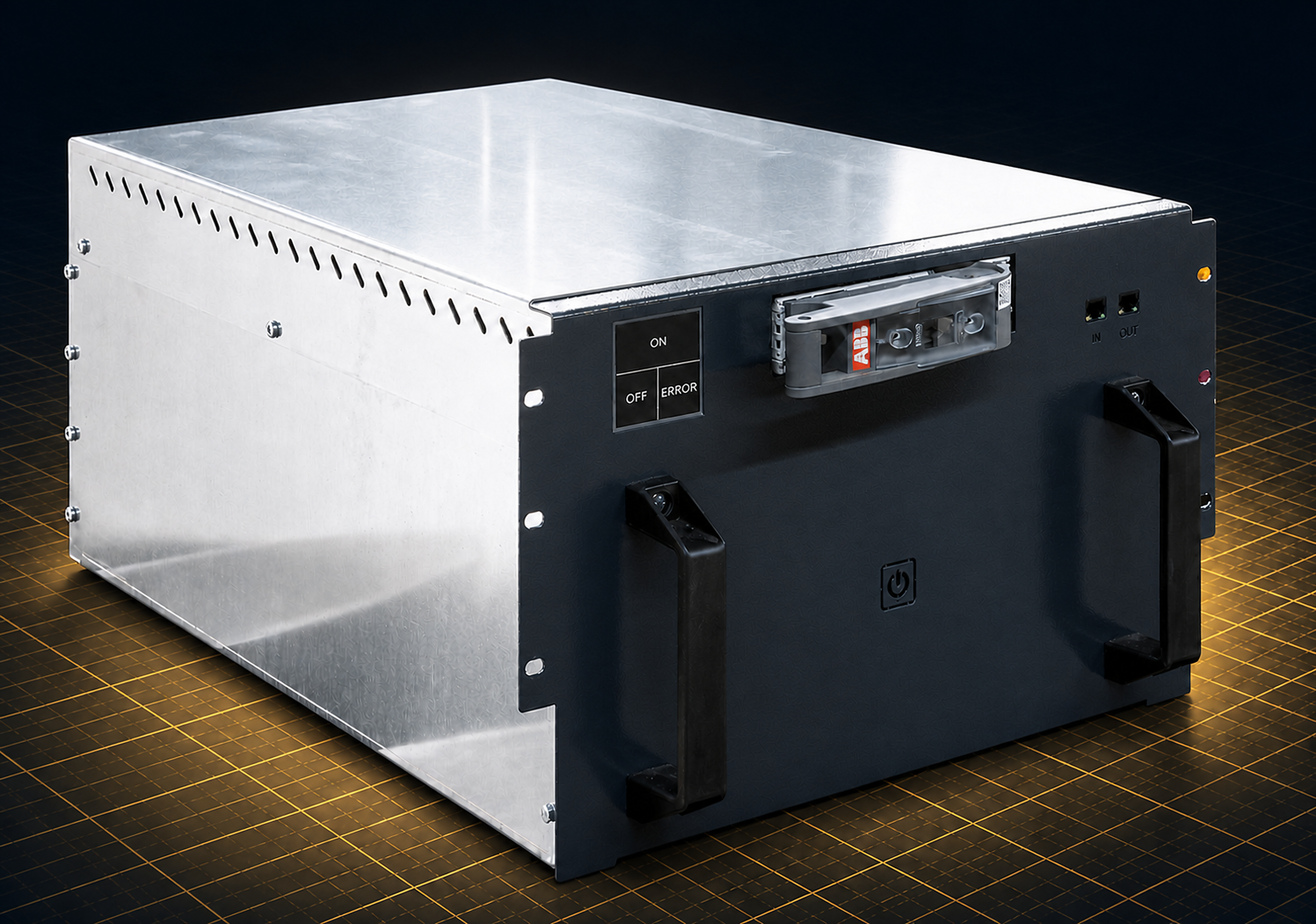 16 kWh slide-in battery module for DWC ENERSTO systems on a dark-blue technical grid with gold highlights